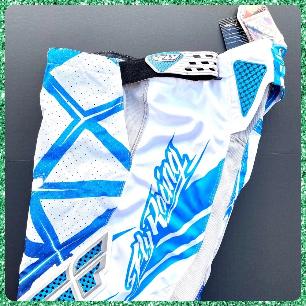 New FLY RACING White Blue Motocross Pants Motor Sports Gear Adults Size 28S